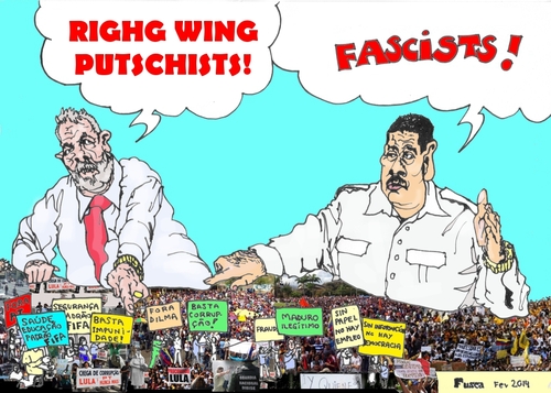 Cartoon: Lula and Maduro against people (medium) by Fusca tagged lula,maduro,terror,communist,regime,castrism,bolivarian,corruption,hostages,people