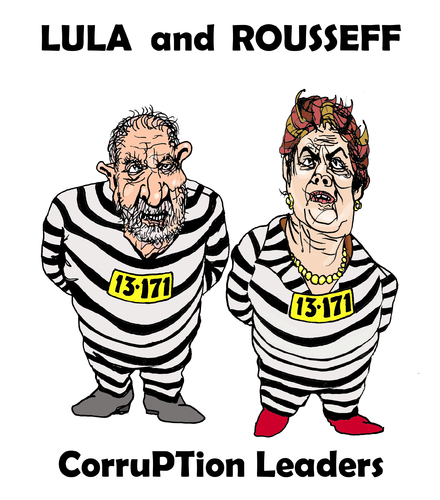 Cartoon: Lula Rousseff corruPTion lords (medium) by Fusca tagged corruption,brazil,alleged,workers,party,criminal,castrocommunist,international,organization