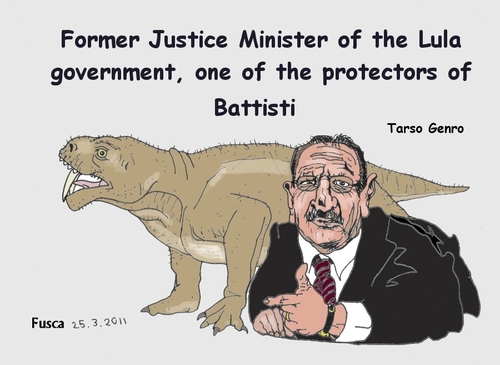 Cartoon: Tarso Genro terrorist protector (medium) by Fusca tagged battisti,protector,genro,regime,chavist,lula,terrorism