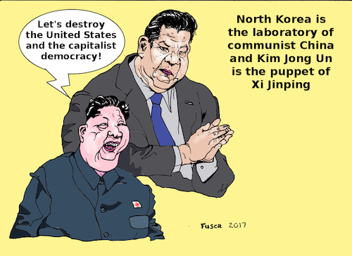Cartoon: XiJinping and his puppet JongUn (medium) by Fusca tagged kim,jong,un,communism,china,northcorea,socialism,genocide,tyrants,xi,jinping
