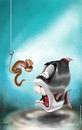 Cartoon: Eu vou destruir o seu figado! (small) by lufreesz tagged minhoca,peixe,fish,worm,funny,illustration