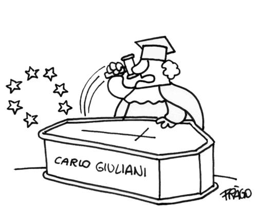 Cartoon: G8  victim european sentence (medium) by fragocomics tagged police,government,italy,repression,victim,giuliani,carlo,g8,carlo giuliani,carlo,giuliani