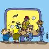 Cartoon: play gas station (small) by fragocomics tagged gaddafi,libia,crisis,war,patrol,brent,gas,station