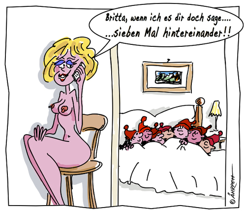 Cartoon: Erfolgsmeldung (medium) by rpeter tagged frau,bett,liebe,zwerge,telefon,nackt,sexy