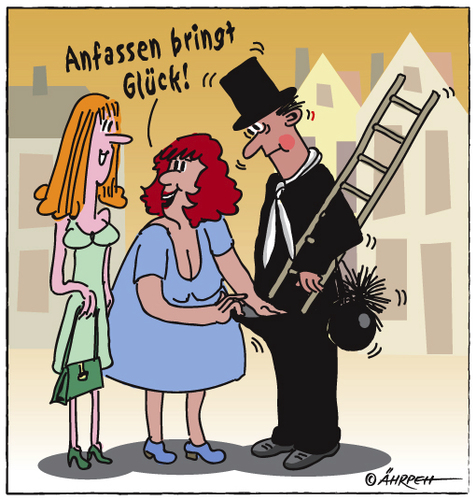 Cartoon: Glücksbringer (medium) by rpeter tagged schornsteinfeger,anfassen,glück,leiter,frau
