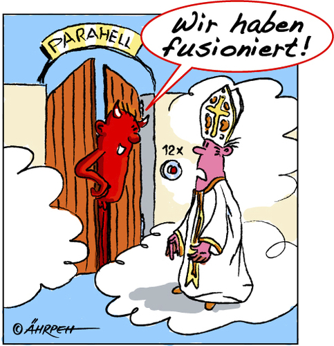 Cartoon: Überraschung (medium) by rpeter tagged papst,kirche,hölle,teufel,himmel,paradies,fusion