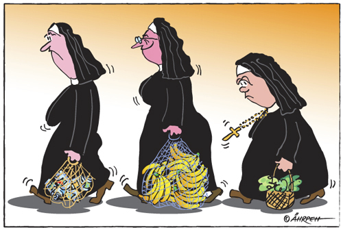 Cartoon: Vorfreude (medium) by rpeter tagged nonnen,bananen,einkaufen,kirche,religion