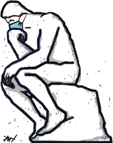Cartoon: The thinker ...with mask (medium) by Monica Zanet tagged mask,withmask,newcoronavirus,coronavirus,covid19,corona,coronakrise,pandemie,thinker,thethinker,thinkersculpture,sculpture,truth,thinkerofrodin