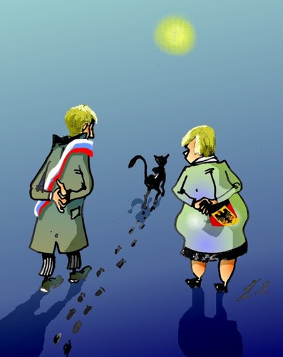Cartoon: A.Merkel und W. Putin (medium) by medwed1 tagged merkel,putin,russland
