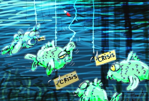 Cartoon: Crisis and fish (medium) by boa tagged psihiatry,animation,painting,food,water,crisis,fish,nude,happy,humor,comic,funny,boa,cartoon