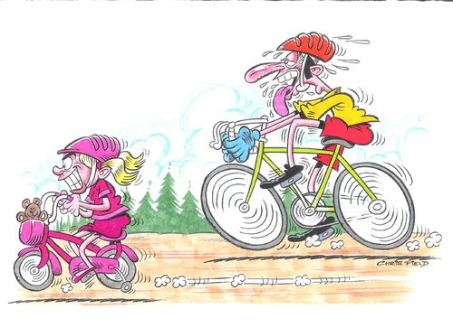 Cartoon: Bike race (medium) by fieldtoonz tagged bike,cyclist,road,kid