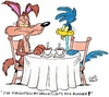 Cartoon: Runner (small) by fieldtoonz tagged road,runner,wile,coyote,resturant,coffee,table