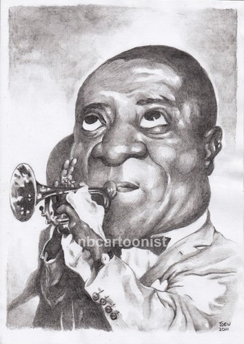 Cartoon: Louis Armstrong (medium) by Joen Yunus tagged carricature,colored,pencil,music,jazz,louis,armstrong,trumpet