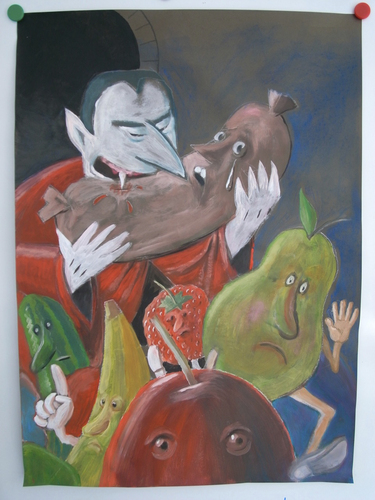 Cartoon: Wehe den Besiegten - Vae victis (medium) by Christoph Gremmer tagged vegetarismus,vampir,vampirismus,obst
