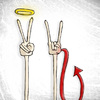 Cartoon: X (small) by meiadoisa tagged god devil