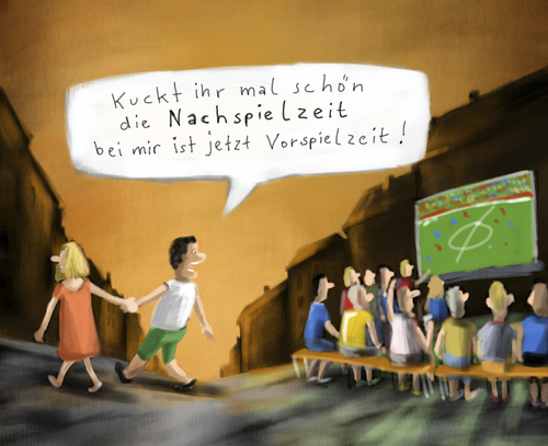 Cartoon: Vorspielzeit (medium) by kgbr tagged nachspiel,nachspielzeit,fußball,vorspiel,europameisterschaft,em2012,football