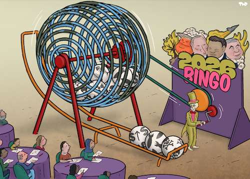 Cartoon: 2026 bingo (medium) by Tjeerd Royaards tagged 2026,year,war,future,rising,prices,nature,dictators,2026,year,war,future,rising,prices,nature,dictators