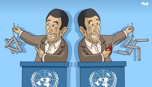 Cartoon: Ahmadinejad (medium) by Tjeerd Royaards tagged un,iran,summit,racism,discrimination,zionism,israel,cartoon,cartoons,un,iran,summit,rassismus,diskriminierung,israel,zionismus,politik,politiker,hakenkreuz,nationalsozialismus,nazi,nazis,juden,anti,antisemitismus,ahmadinedschad