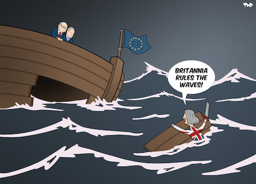 Cartoon: Brexit (medium) by Tjeerd Royaards tagged brexit,may,europe,uk,england,shipwreck,eu,brexit,may,europe,uk,england,shipwreck,eu