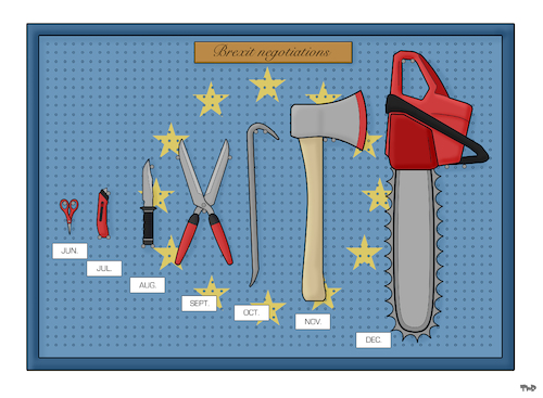 Cartoon: Brexit Negotiations (medium) by Tjeerd Royaards tagged uk,europe,eu,brexit,talks,talk,tools,european,union,brussels,future,uk,europe,eu,brexit,talks,talk,tools,european,union,brussels,future