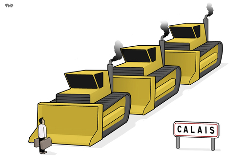 Cartoon: Calais (medium) by Tjeerd Royaards tagged calais,jungle,france,camp,migrants,calais,jungle,france,camp,migrants