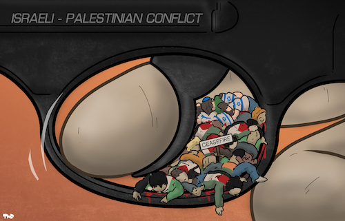 Cartoon: Ceasefire (medium) by Tjeerd Royaards tagged israel,palestine,jerusalem,gaza,ceasefire,gun,trigger,israel,palestine,jerusalem,gaza,ceasefire,gun,trigger