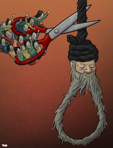 Cartoon: Cut the noose (medium) by Tjeerd Royaards tagged iran,protests,khamenei,executions,noose,hanging,iran,protests,khamenei,executions,noose,hanging