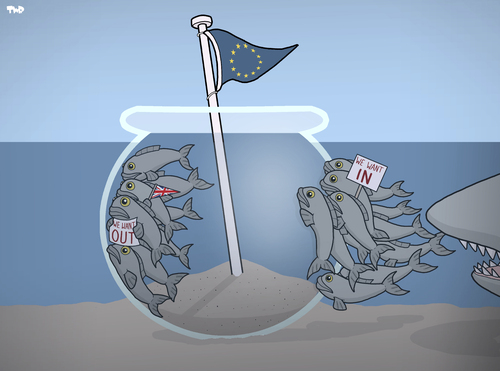 Cartoon: Europe (medium) by Tjeerd Royaards tagged eu,europe,brexit,refugees,shark,fish,eu,europe,brexit,refugees,shark,fish