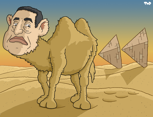 Cartoon: Exit Mubarak (medium) by Tjeerd Royaards tagged pyramids,dictator,egypt,mubarak,mubarak,ägypten,diktator