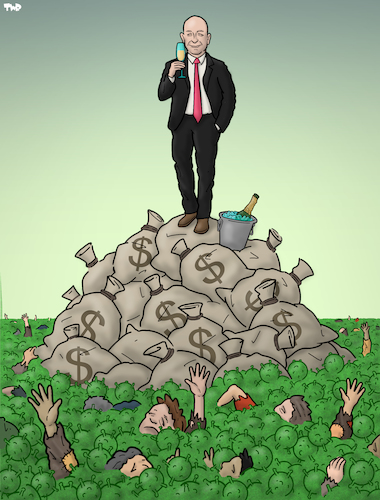 Cartoon: Growing inequality (medium) by Tjeerd Royaards tagged pandemic,corona,virus,rich,poor,poverty,wealth,jeff,bezos,pandemic,corona,virus,rich,poor,poverty,wealth,jeff,bezos