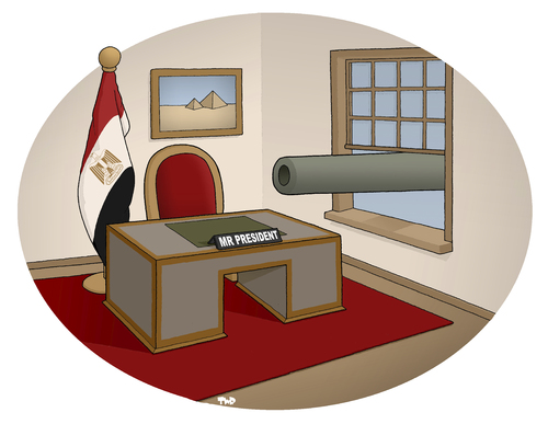 Cartoon: Gunpoint Democracy (medium) by Tjeerd Royaards tagged egypt,morsi,army,democracy,tahrir,constitution,muslim,brotherhood,coup,military,egypt,morsi,army,democracy,tahrir,constitution,muslim,brotherhood,coup,military