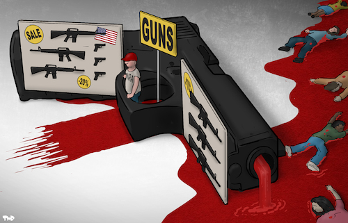 Cartoon: Guns (medium) by Tjeerd Royaards tagged mass,shooting,guns,usa,america,nra,mass,shooting,guns,usa,america,nra