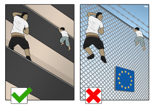 Cartoon: Migrant Heroe (medium) by Tjeerd Royaards tagged migrantion,refugees,heroe,child,rescue,spiderman,europe,france,migrantion,refugees,heroe,child,rescue,spiderman,europe,france