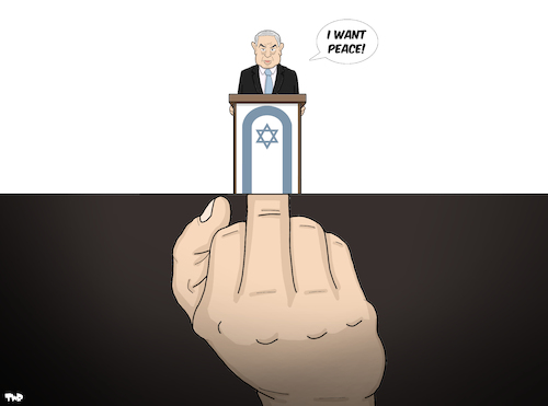Cartoon: Netanyahu and the Peace Process (medium) by Tjeerd Royaards tagged israel,palestine,peace,process,settlements,illegal,un,israel,palestine,peace,process,settlements,illegal,un