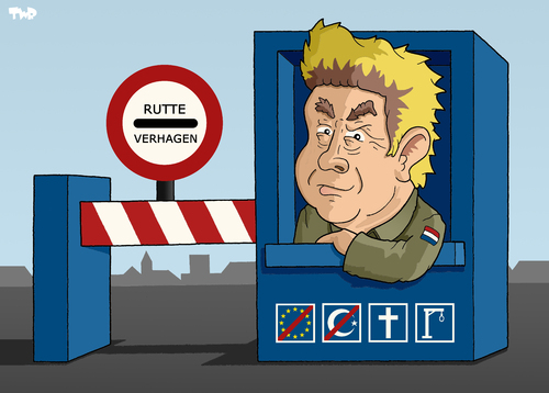 Cartoon: New Dutch government (medium) by Tjeerd Royaards tagged wilders,islam,immigration,right,netherlands,immigration,niederlande