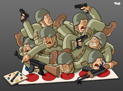 Cartoon: New strategy in Afghanistan (medium) by Tjeerd Royaards tagged afghanistan,taliban,war,nato,usa,army,troops,strategy,twister,afghanistan,taliban,krieg,gewalt,soldaten,militär,truppen,spiel,spielen,strategie