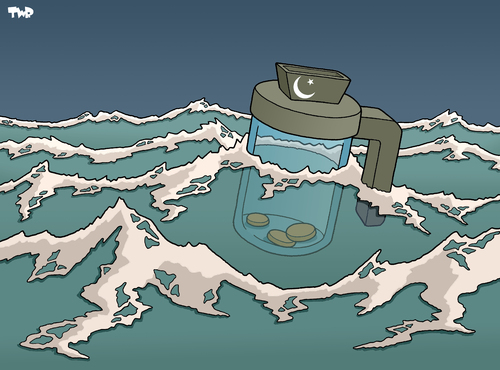 Cartoon: Pakistan relief effort (medium) by Tjeerd Royaards tagged pakistan,flood,floods,relief,money,aid,funds,un,natural,disaster,pakistan,flut,überschwemmung,natur,naturkatastrophe