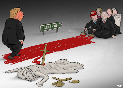 Cartoon: Road to elections (medium) by Tjeerd Royaards tagged trump,usa,supreme,court,elections,democracy,trump,usa,supreme,court,elections,democracy