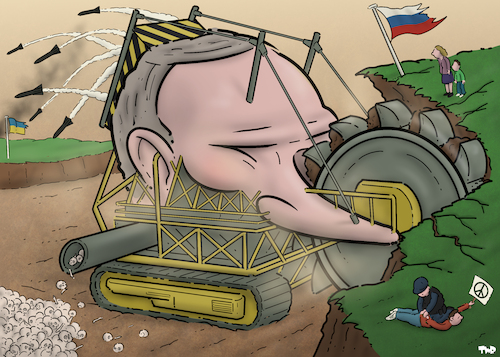 Cartoon: Russian war machine (medium) by Tjeerd Royaards tagged putin,russia,war,ukraine,putin,russia,war,ukraine