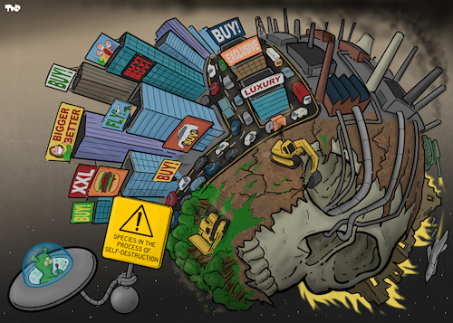 Cartoon: Self-destructive species (medium) by Tjeerd Royaards tagged war,planet,eath,humans,humanity,war,planet,eath,humans,humanity