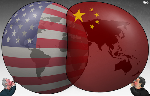 Cartoon: Spheres of influence (medium) by Tjeerd Royaards tagged china,usa,america,biden,xi,jinping,power,world,china,usa,america,biden,xi,jinping,power,world