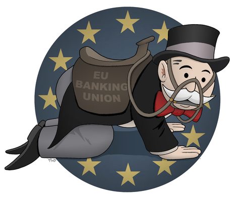 Cartoon: Taming the Beast (medium) by Tjeerd Royaards tagged eu,europe,european,union,banks,monopoly,bankers,money,finance,banking,eu,europe,european,union,banks,monopoly,bankers,money,finance,banking