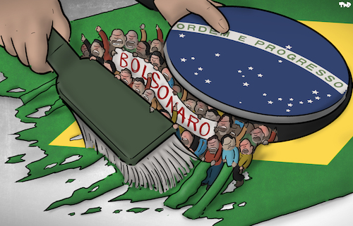 Cartoon: Time to clean up the mess (medium) by Tjeerd Royaards tagged brazil,bolsonaro,democracy,coup,brazil,bolsonaro,democracy,coup