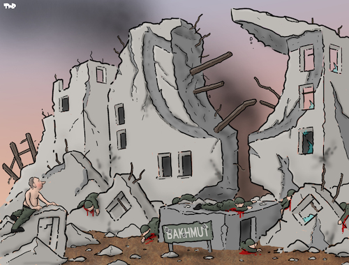 Cartoon: Trophy (medium) by Tjeerd Royaards tagged bakhmut,russia,ukraine,putin,bakhmut,russia,ukraine,putin