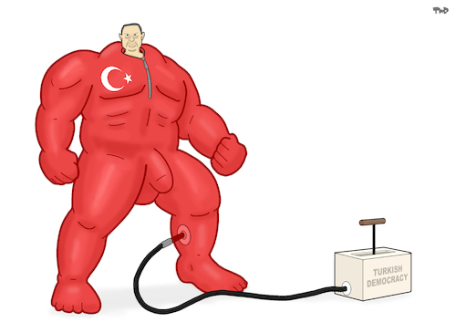 Cartoon: Turkish Democracy (medium) by Tjeerd Royaards tagged erdogan,turkey,democracy,power,abuse,erdogan,turkey,democracy,power,abuse