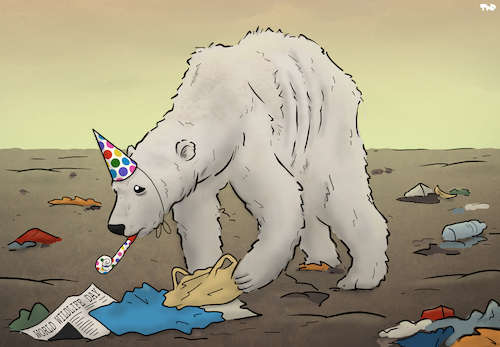 Cartoon: World Wildlife Day (medium) by Tjeerd Royaards tagged polar,bear,nature,trash,world,climate,wild,life,ecology,animals,polar,bear,nature,trash,world,climate,wild,life,ecology,animals