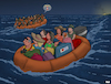Cartoon: Seeking safety (small) by Tjeerd Royaards tagged safety,wildfires,greece,rhodes,tourism,refugees,migrants