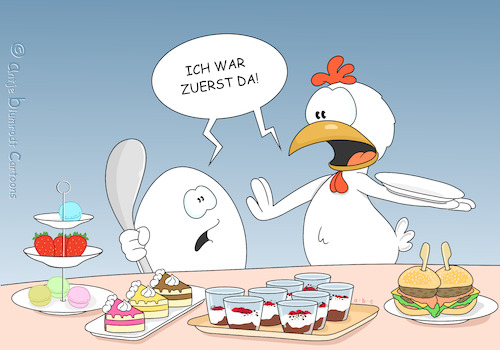 Cartoon: Henne-Ei-Problem (medium) by a-b-c tagged ei,eier,osterei,ostern,feiertag,buffet,henne,huhn,dilemma,ei,eier,osterei,ostern,feiertag,buffet,henne,huhn,dilemma