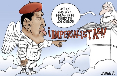 Cartoon: Al estilo chavez (medium) by JAMEScartoons tagged hugo,chavez,cielo,san,pedro,imperialismo