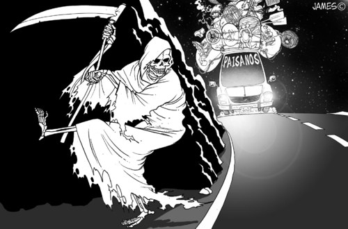 Cartoon: el ultimo reten (medium) by JAMEScartoons tagged muerte,reten,viajero,paisano,caricatura,mexico